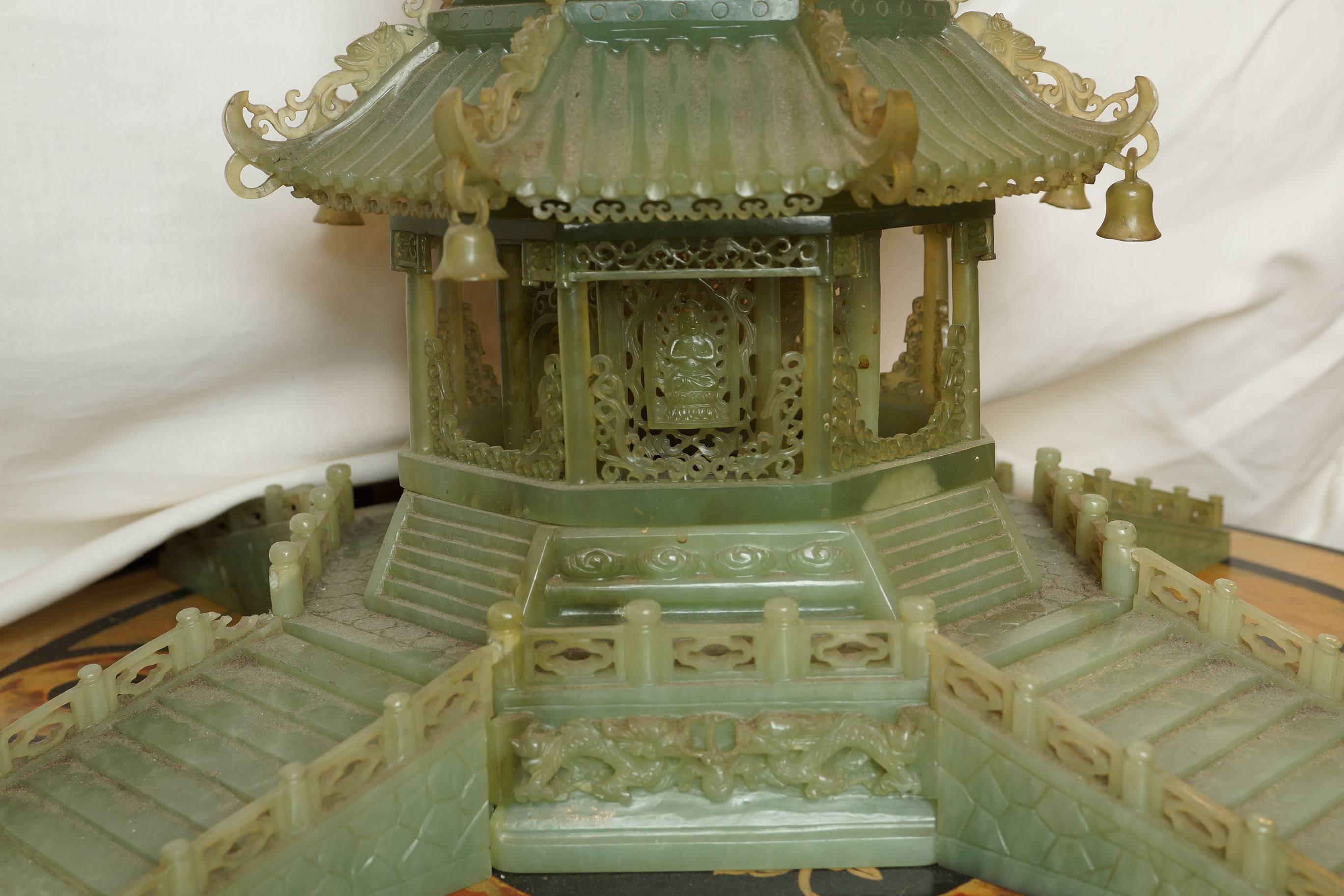 Early 20th Century Large Chinese Carved Serpentine Stone Pagoda