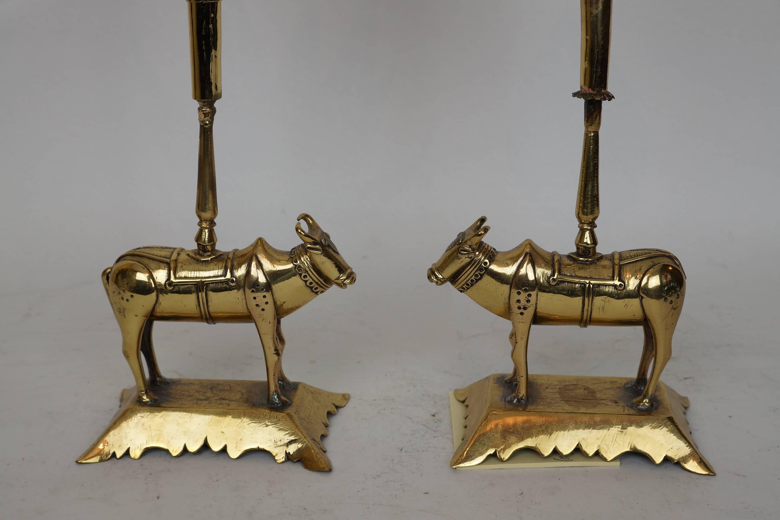 Unusual Pair of Tulip Form Brass Candleholders In Excellent Condition In New York, NY