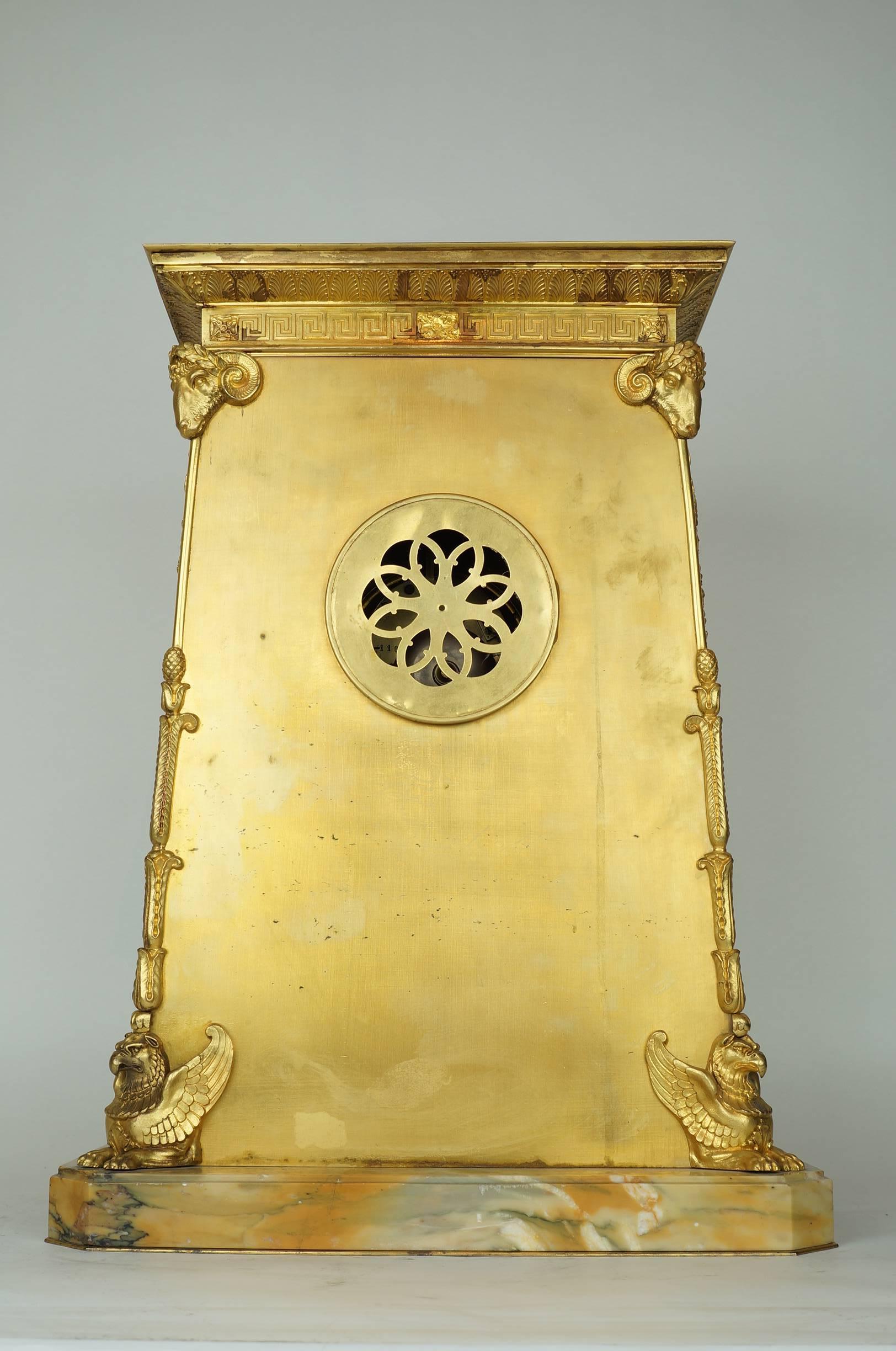 19th Century Neoclassical French Empire Bronze Mantel Clock on Siena Marble Base