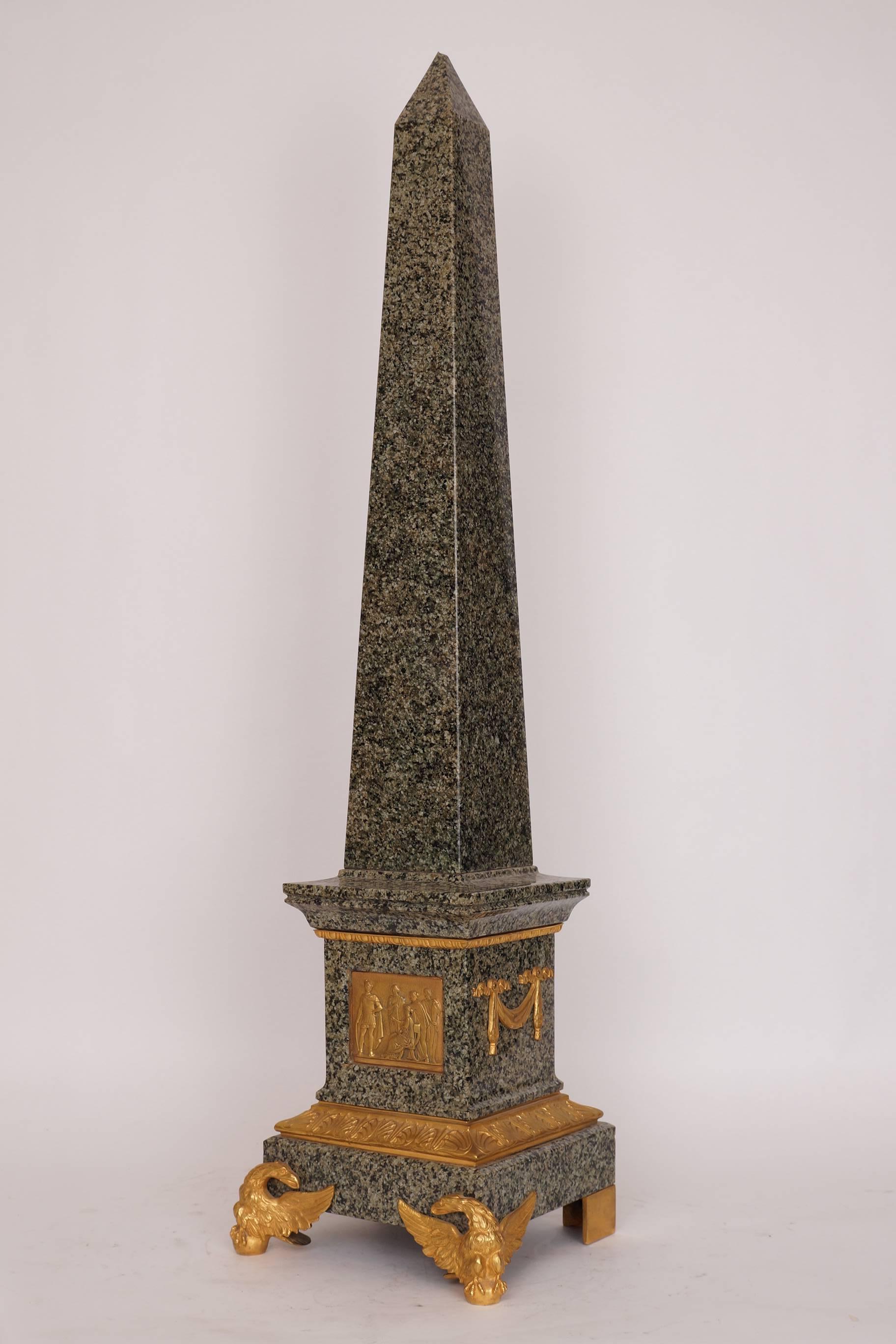 French Fantastic Pair of Large Marble and Bronze Figural Obelisks