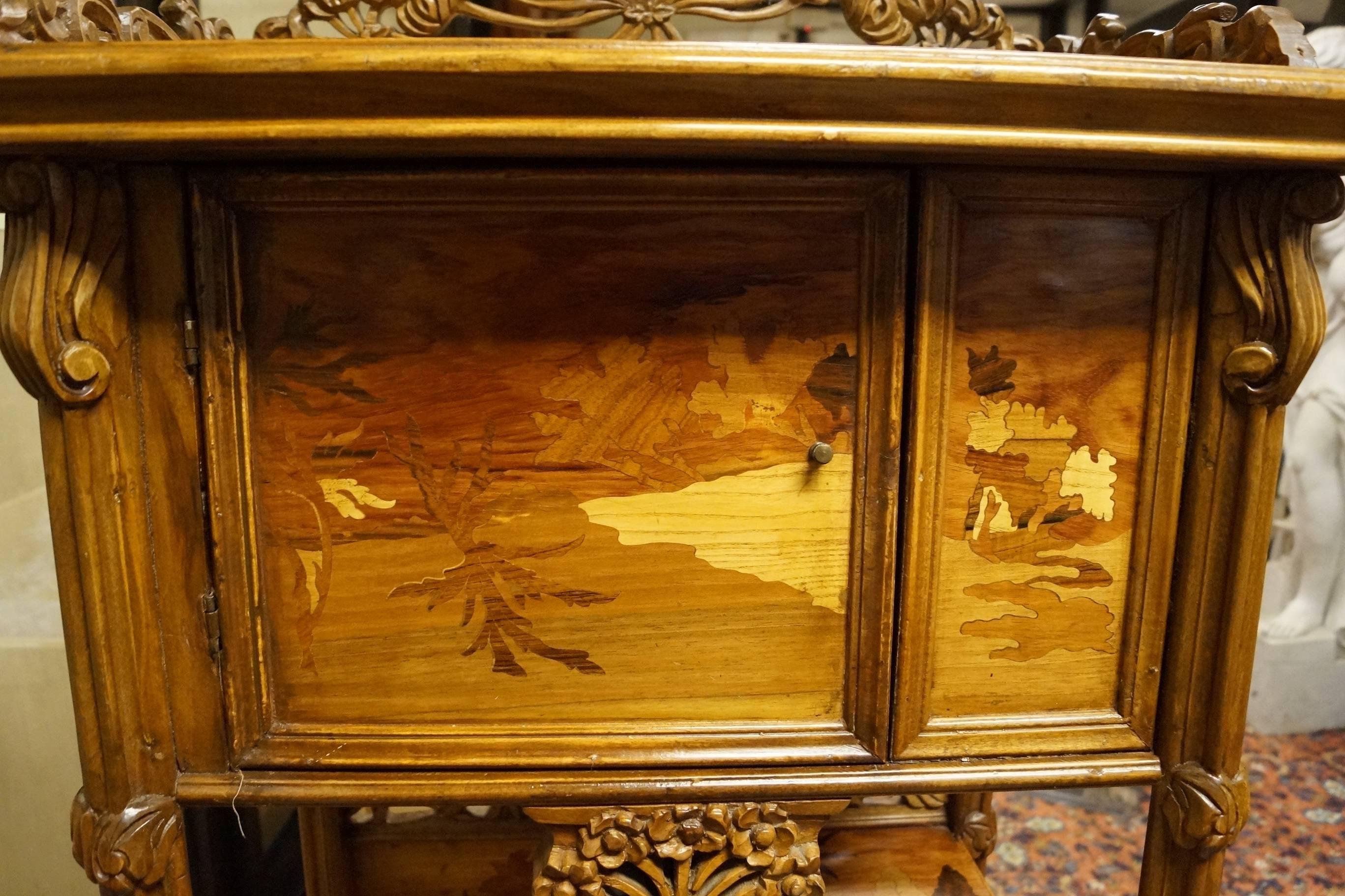  Pair of   Marquetry Inlaid Display Cabinets with Floral Design 1