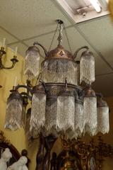 Wonderful Moorish Style Brass Chandelier with Beaded Drops in Moroccan Taste