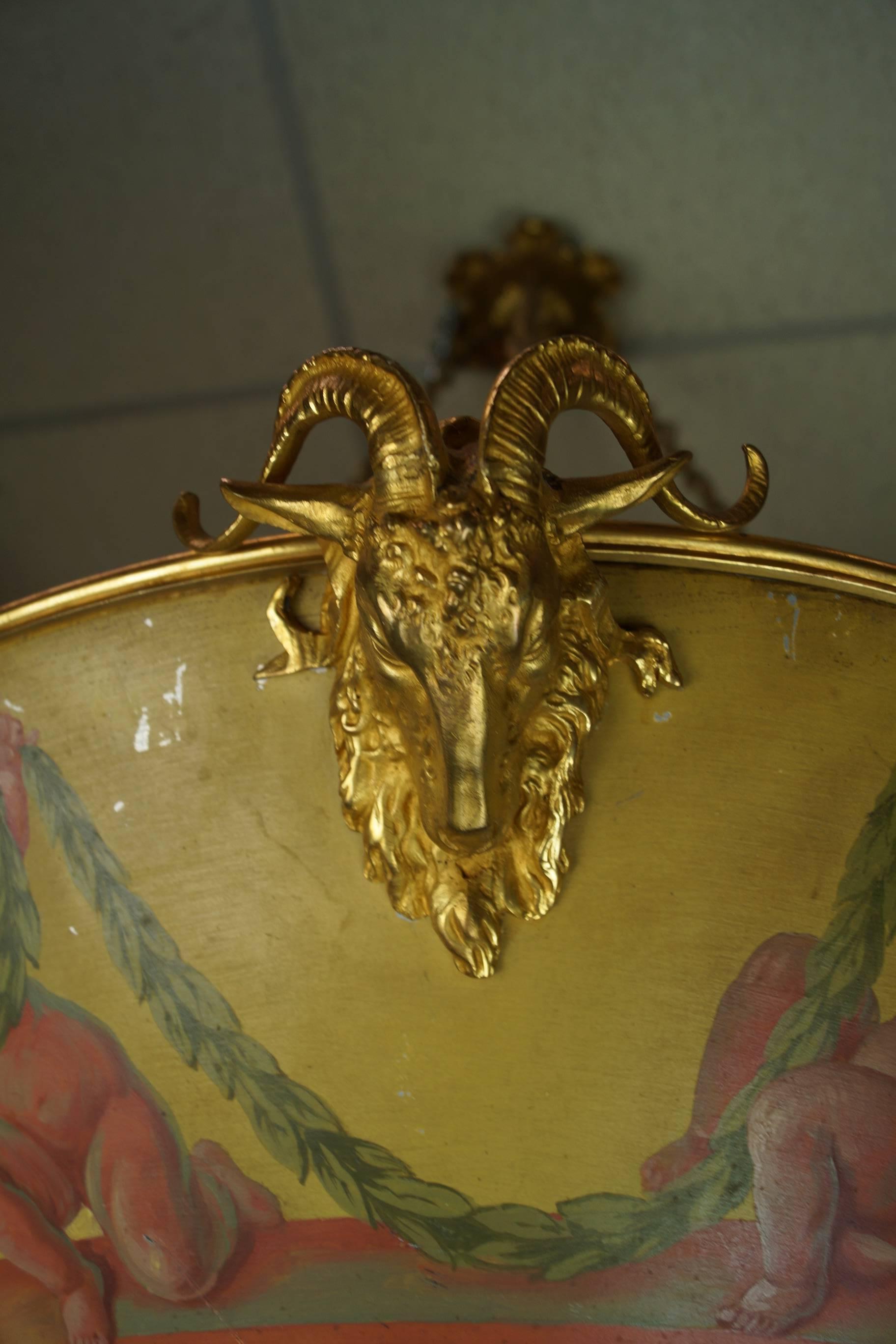 Neoclassical Painted Tole and Bronze Chandelier Attributed to Caldwell  In Good Condition In New York, NY