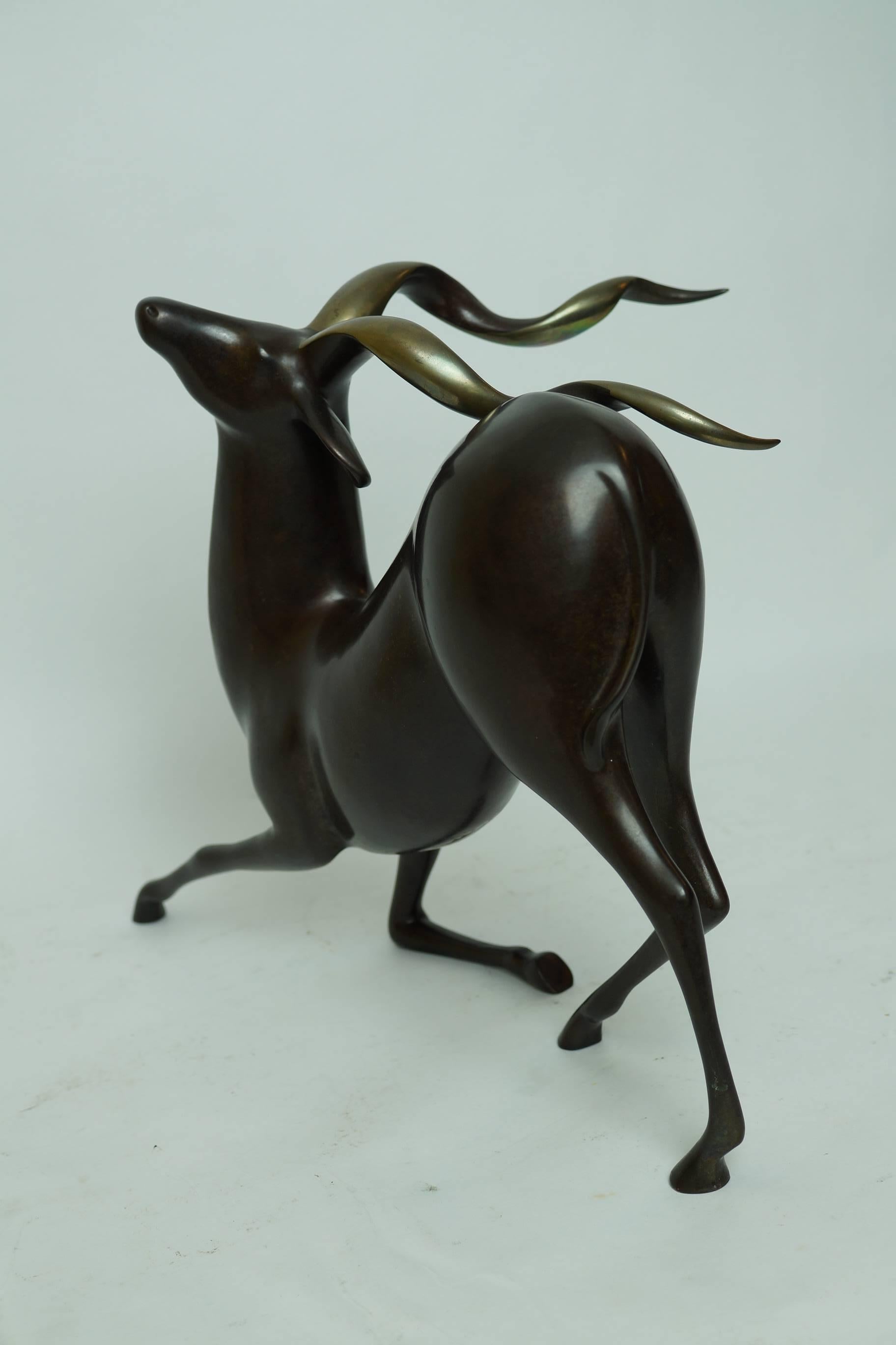 Bronze Deer Sculpture Signed Loet In Excellent Condition In New York, NY