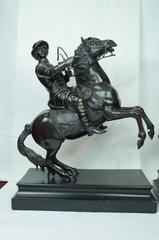 Large Pair of Patinated Bronze Figures of Warriors on Horse