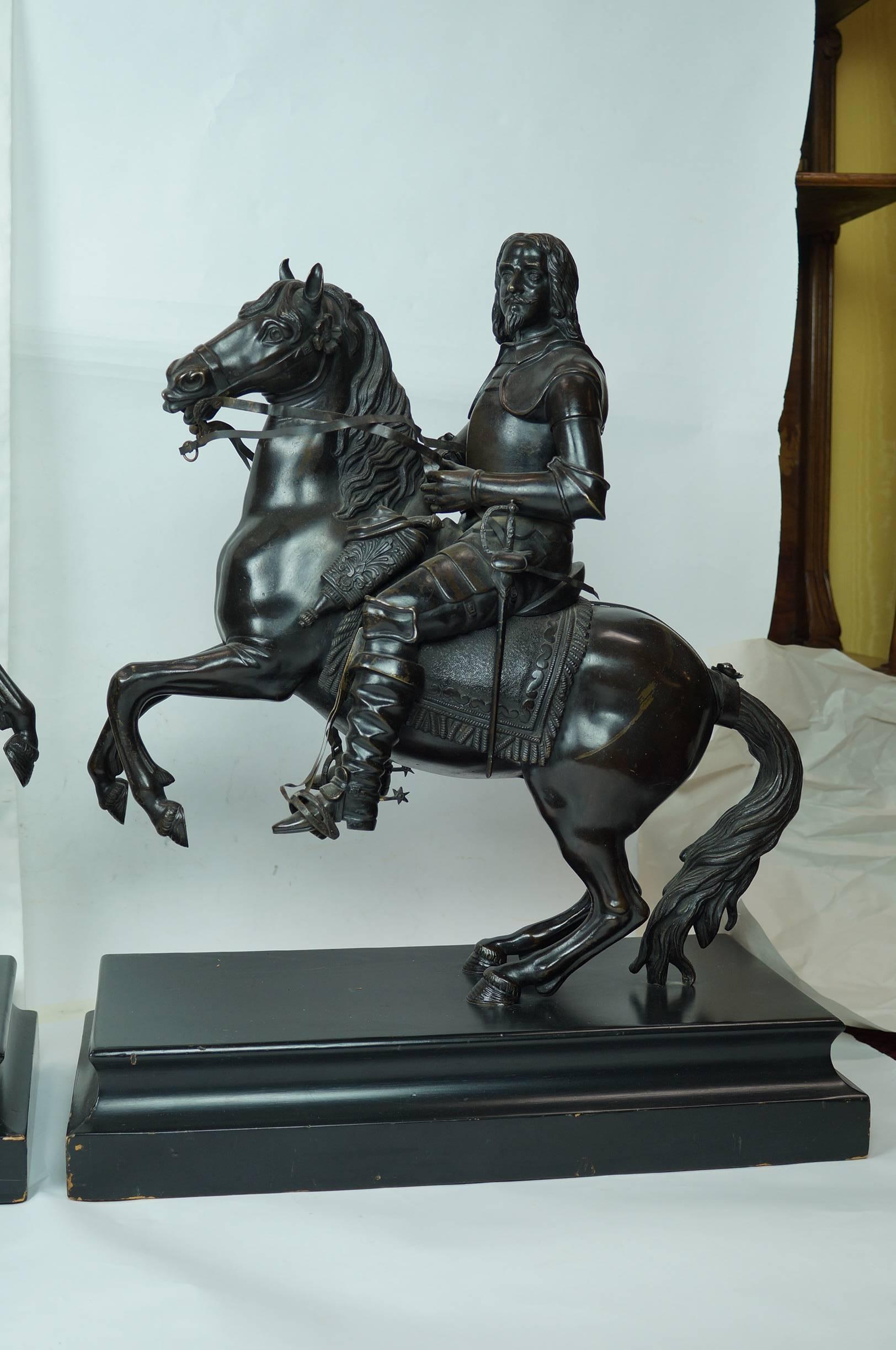 Large Pair of Patinated Bronze Figures of Warriors on Horse In Excellent Condition In New York, NY