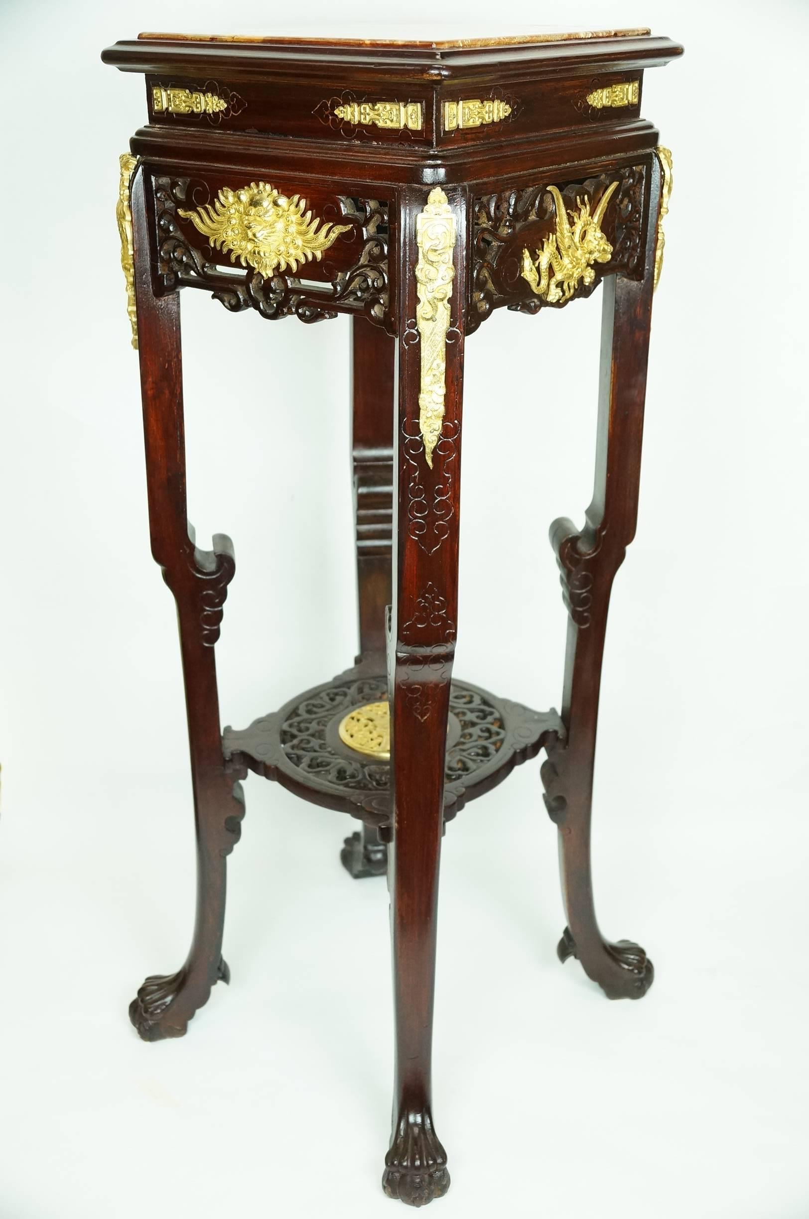 French Pair of Japanned Marble-Top Square Pedestals for the Oriental Market