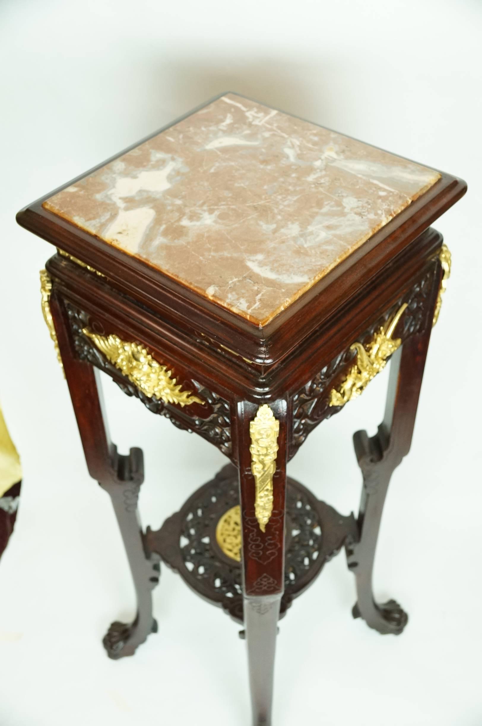 20th Century Pair of Japanned Marble-Top Square Pedestals for the Oriental Market
