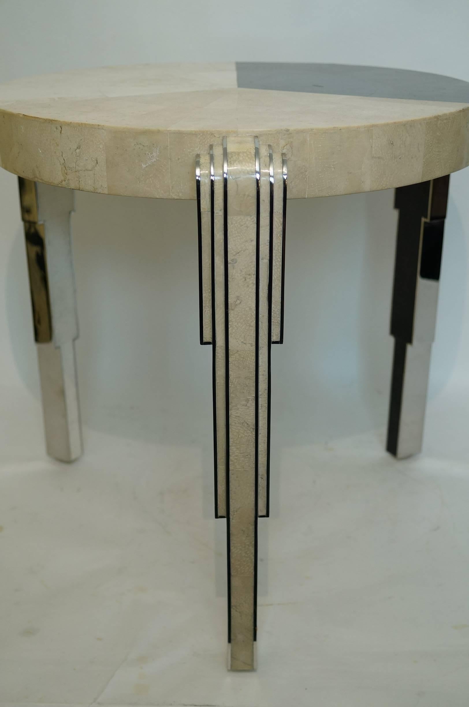 North American Mid-Century Art Deco Style Chrome and Marble Low Table