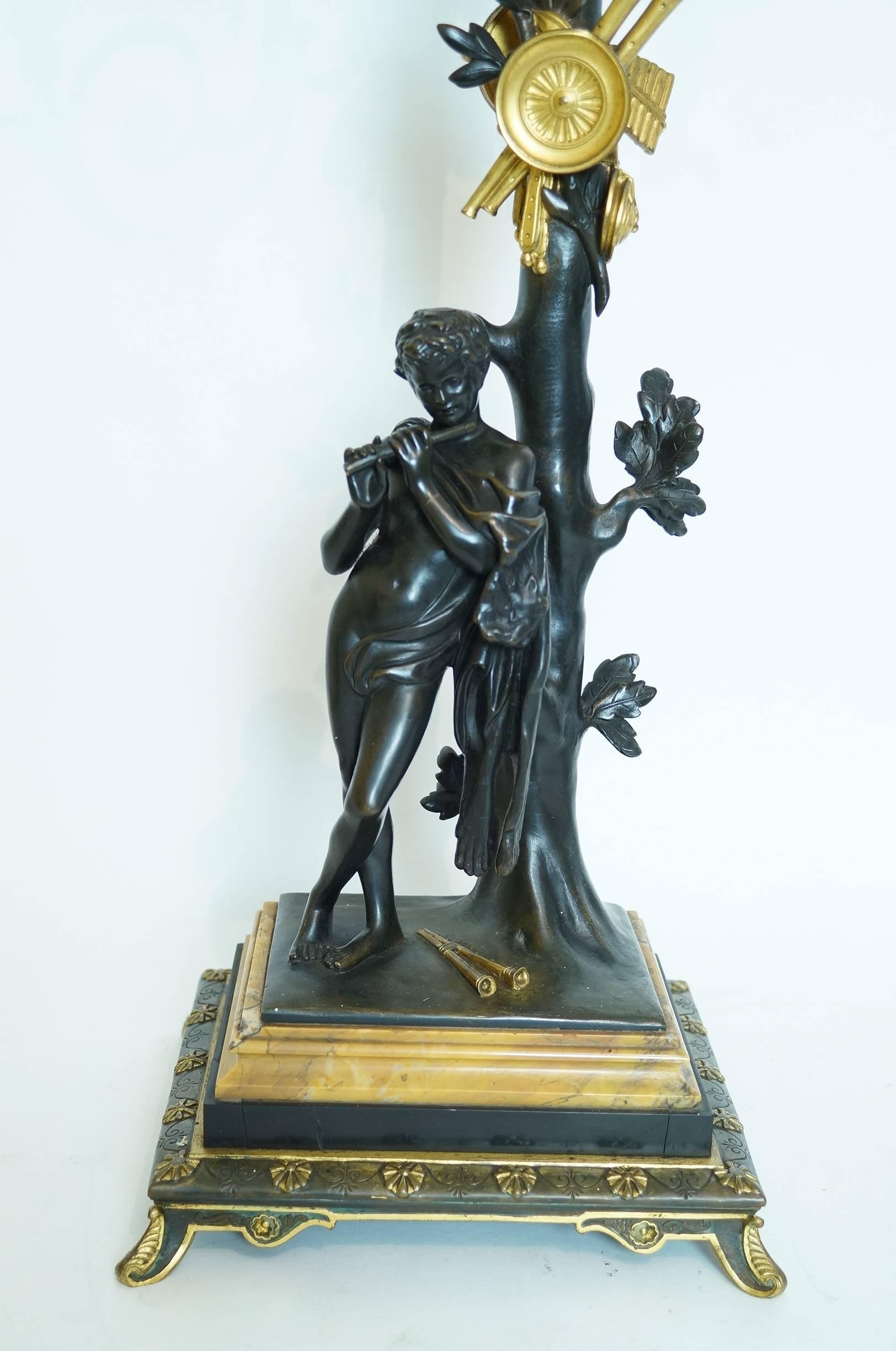 Pair of Neoclassical Bronze Two-Tone Figural Candelabra For Sale 5