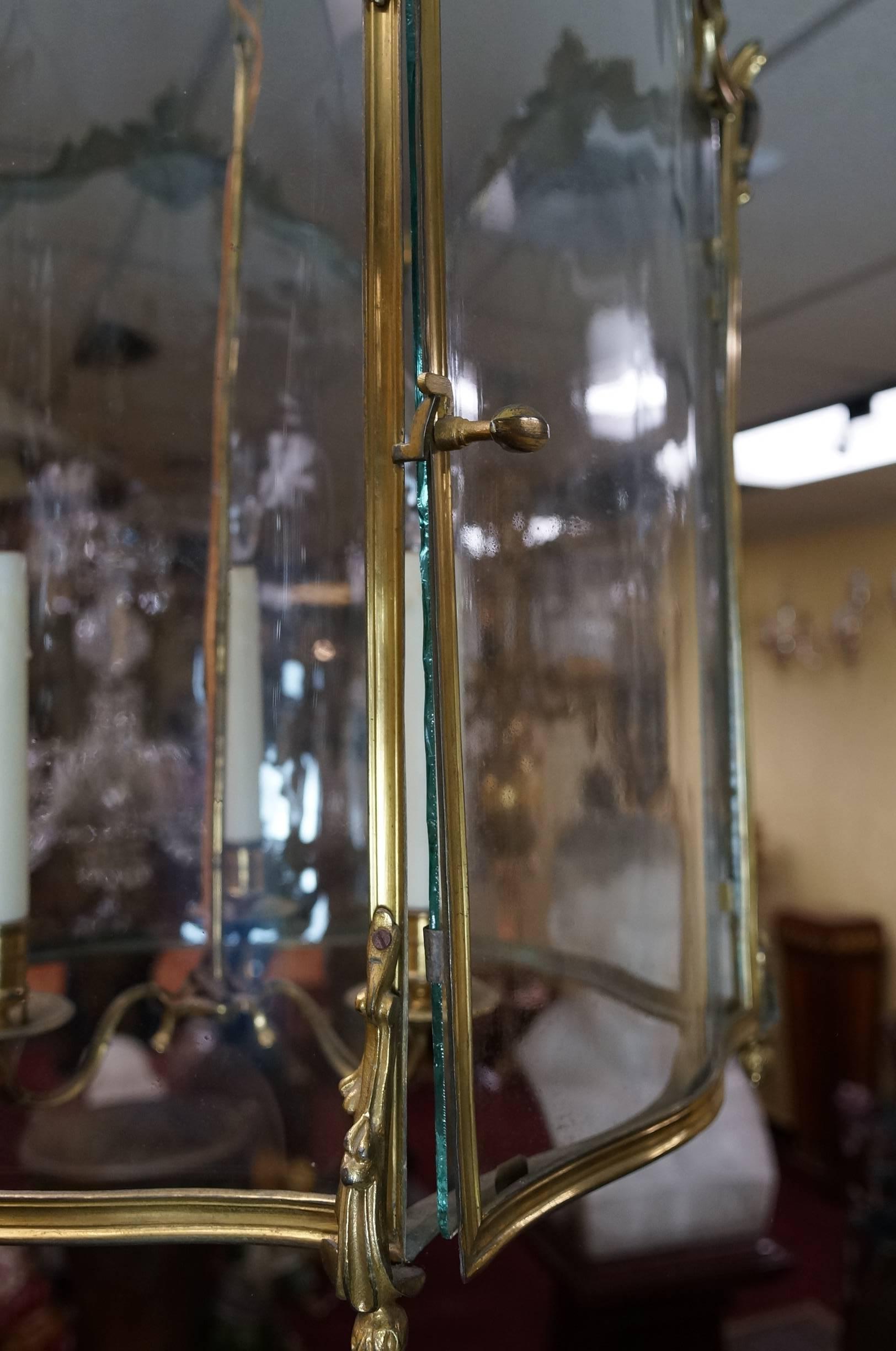 French Louis XVI Style Bronze and Glass Lantern 1