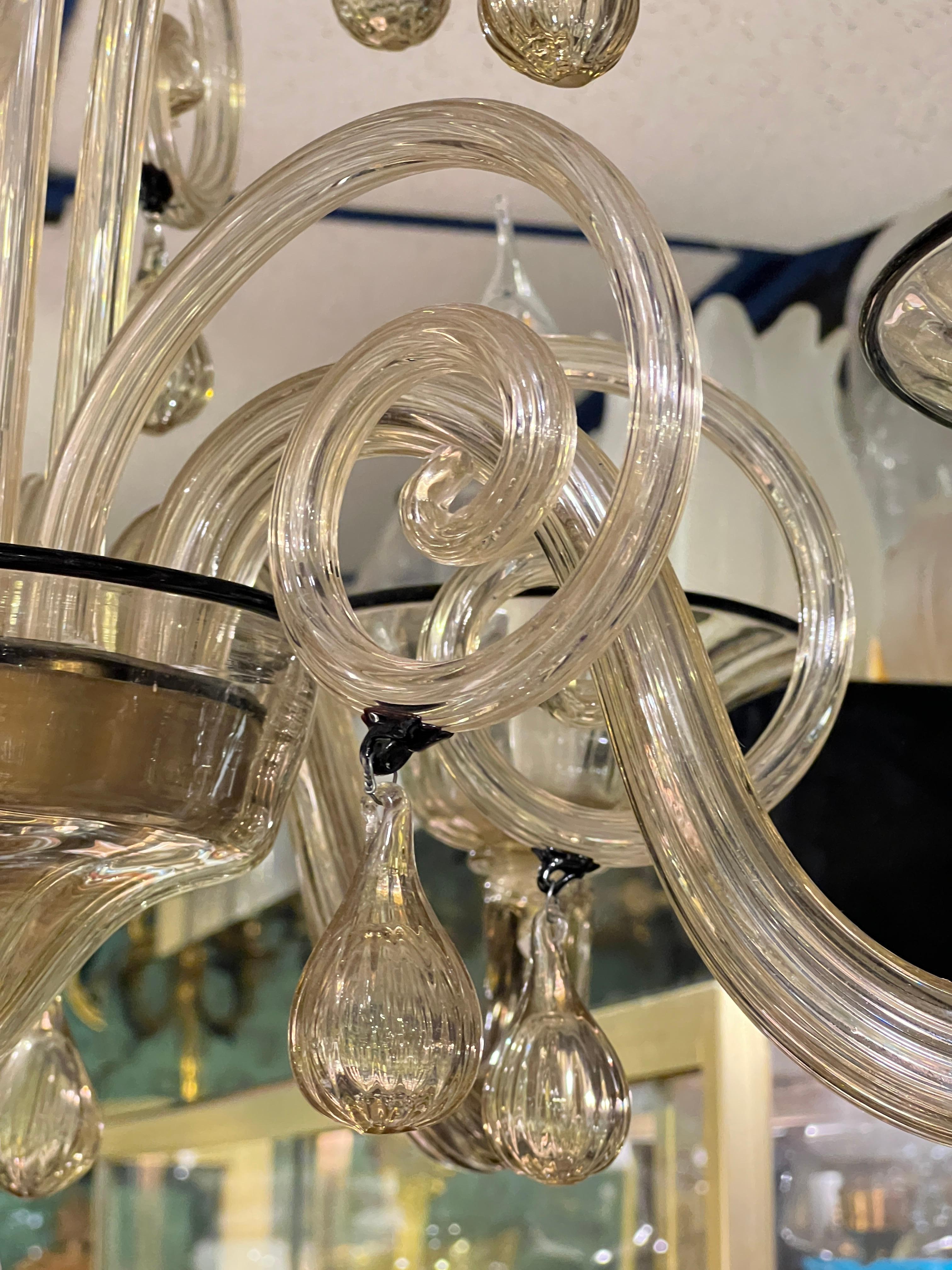 Lámpara de cristal veneciano de Murano Lámpara de 6 luces en venta 2