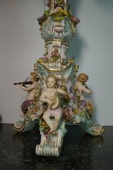 Very Large Three-Piece Meissen Porcelain Figural Flower Encrusted Clock Set