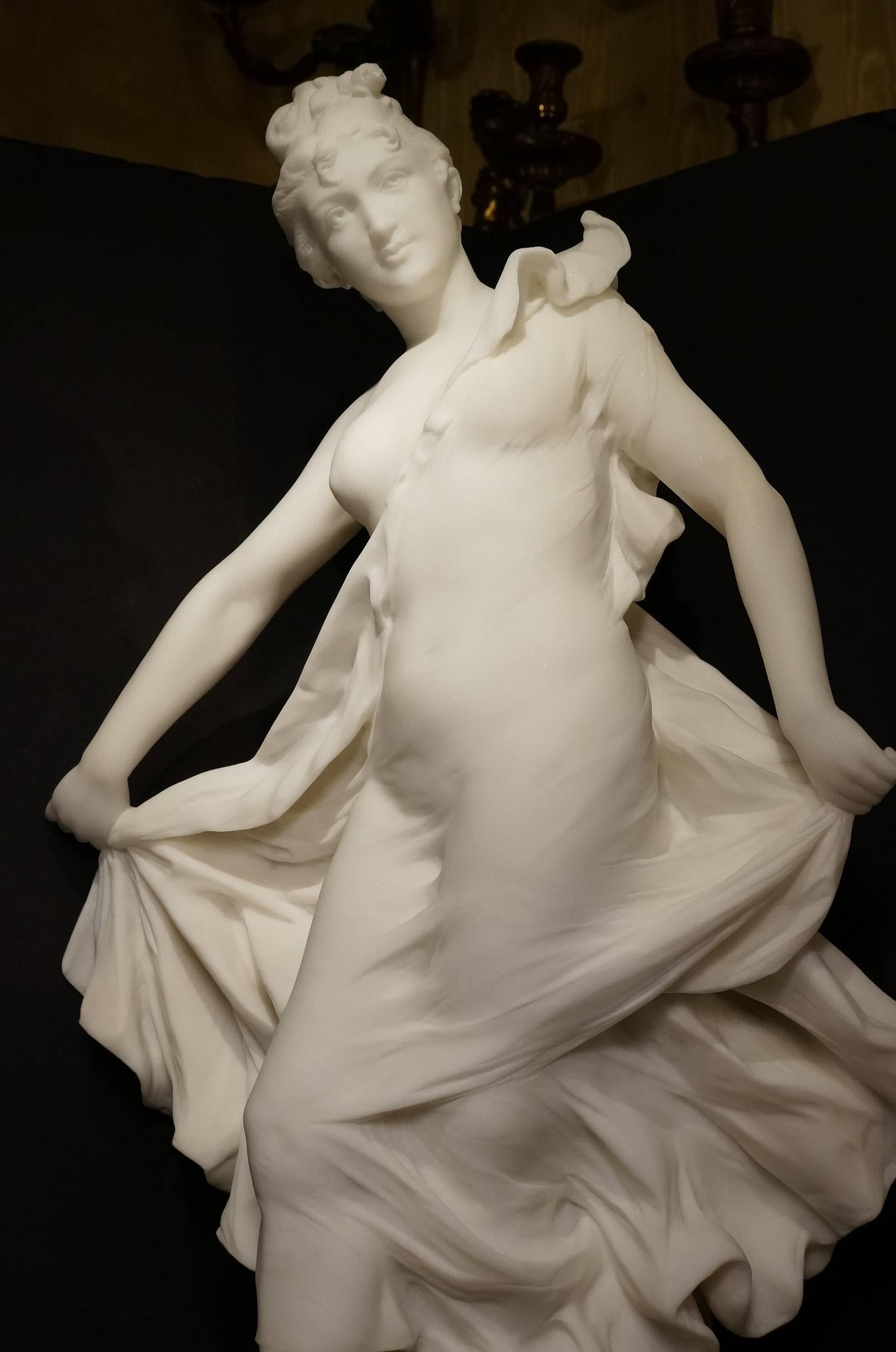 Fantastic Carved Italian White Marble Figure of a Standing Semi Nude Maiden In Good Condition In New York, NY