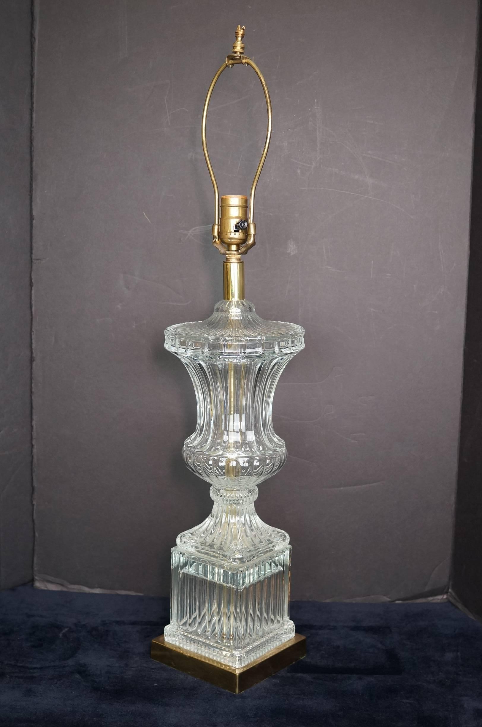 Pair of clear glass Baccarat style Campana form urn table lamps
Stock number: LL40.