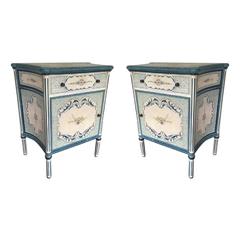 Pair of French Provincial Style Hand-Painted Side Table Commodes