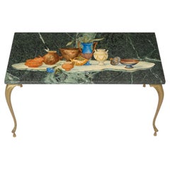 Antique Italian Marble and Brass Coffee Table Hand-Painted