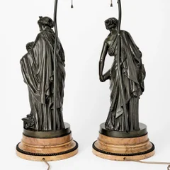 Pair Antique Figurative Bronze Table Lamps After Louis Sauvageau