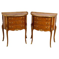 Pair Petite Antique Bronze Mounted Parquetry Inlaid Commodes / Side Tables