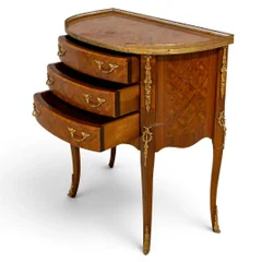 Pair Petite Antique Bronze Mounted Parquetry Inlaid Commodes / Side Tables