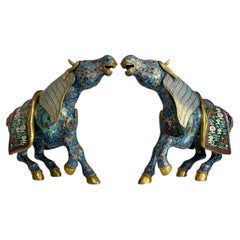 Pair Vintage Chinese Cloisonne Enameled Horse Censers