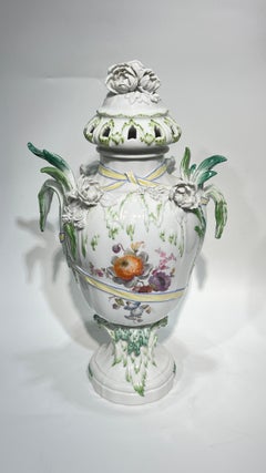 Pair 19th Century Floral Painted White Glazed Porcelain Vases from KPM