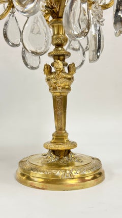 Pair Antique French Régence style Bronze and crystal 8-Light Candelabras