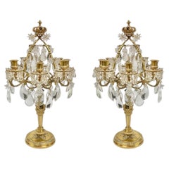 Pair Antique French Régence style Bronze and crystal 8-Light Candelabras