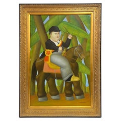 El Presidente Acrylic Painting on Canvas After Fernando Botero