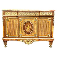 French Louis XVI Style Marble Top Cabinet / Commode Attribute to Francois Linke