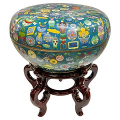 Chinese Cloisone Box / Bowl with Cover on Stand