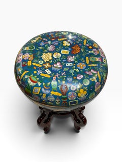 Chinese Cloisone Box / Bowl with Cover on Stand