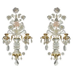 Pair New Rock Crystal Gilt Metal Sconces in Manner of Maison Bagues