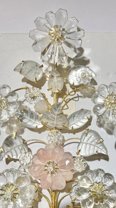 Pair New Rock Crystal Gilt Metal Sconces in Manner of Maison Bagues