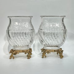 Pair 19th Century Japonisme Crystal and Gilt Bronze Vases Attributed to Baccarat