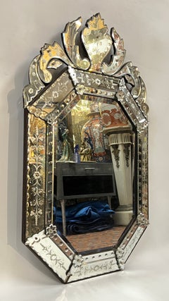 Vintage Rectangular Engraved Venetian Wall Mirror