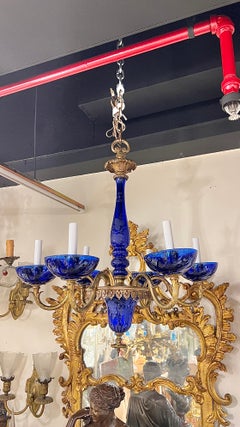 Lámpara de araña de 5 luces en cristal azul cobalto y bronce