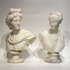Vintage Italian Alabaster Grand Tour Busts of Psyche and Diana