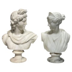 Vintage Italian Alabaster Grand Tour Busts of Psyche and Diana