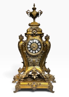 Grande horloge de cheminée néoclassique en bronze du XIXe siècle