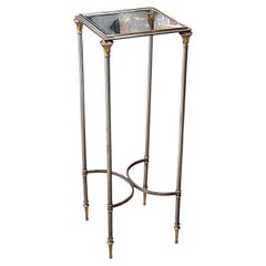Maison Jansen Directoire Style Brushed Steel Brass and Glass Stand / Table