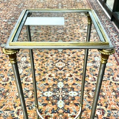 Maison Jansen Directoire Style Brushed Steel Brass and Glass Stand / Table