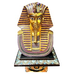 King Tutankhamun Death Mask Polychrome Glazed Ceramic Bust by Capodimonte
