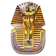 King Tutankhamun Death Mask Polychrome Glazed Ceramic Bust by Capodimonte