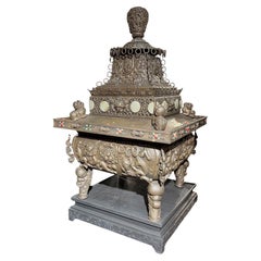 Tibetan Patinated Bronze and Jade Censer / Incense Burner