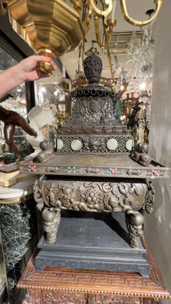Tibetan Patinated Bronze and Jade Censer / Incense Burner