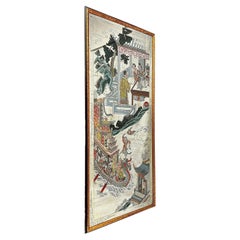 Large Chinese Hand-painted Wall Mirror Depicting Dragon Boat Festival