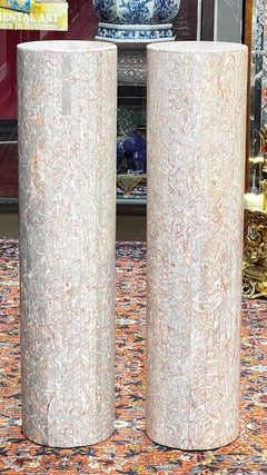 Pair Tessellated Agate Red Marble Pedestals