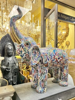 Pair Monumental Chinese Cloisonne Elephants