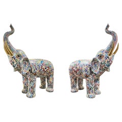 Pair Monumental Chinese Cloisonne Elephants
